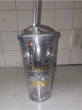 Burton Clear Tumbler with Blue Rim and Iridescent Confetti